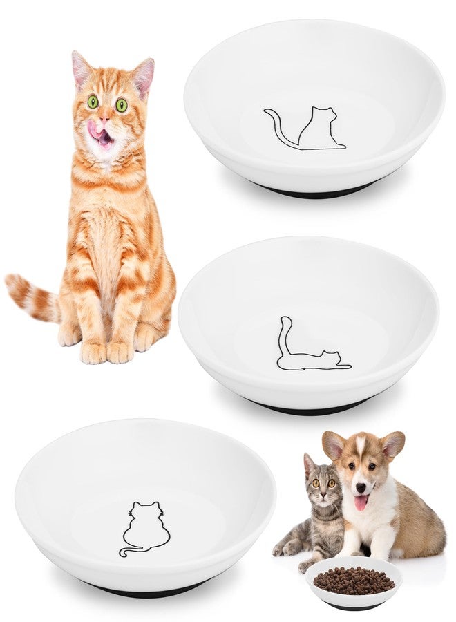 TranRantic 3 Pcs Ceramic Cat Food Bowls, Cute Cat Bowls, 5.9 Inch Cat Plates Set for Wet and Dry Food Water, White Flat Cat Dish with Non-Slip Base for Cats and Puppies (3 Kitten Patterns) - Image 1